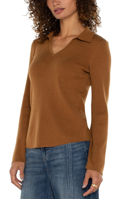 LS V-Neck Collard Sweater