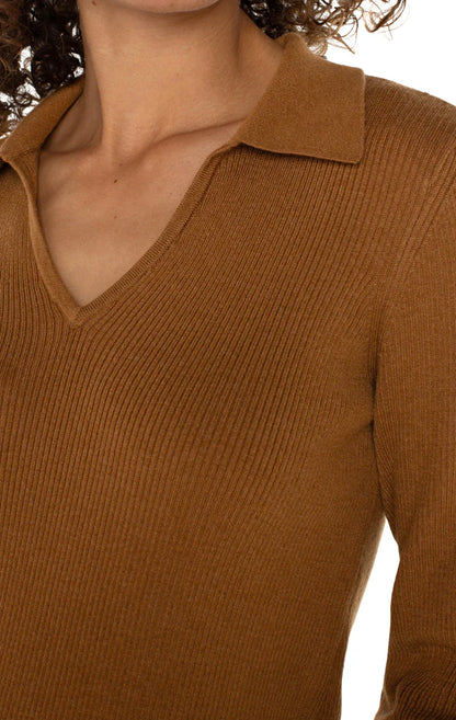 LS V-Neck Collard Sweater