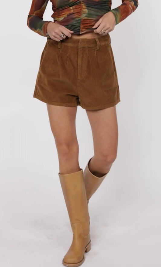 So Fine Wash Corduroy Pleat Front Short - Brown - BAY WINDOW