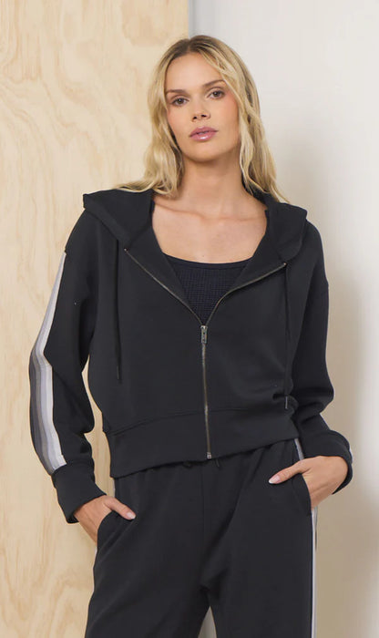 Black w/ Tonal Greys Striped Cloud Fleece Zip-Up