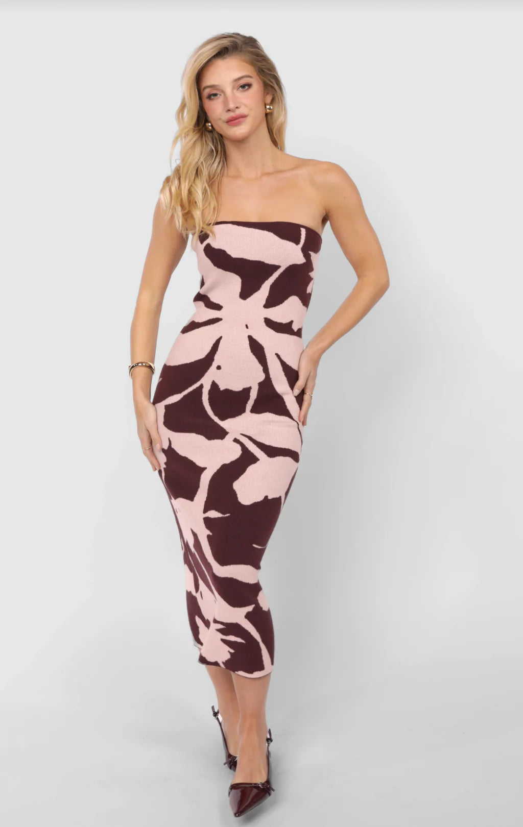 My Dearest Knit Jacquard Tube Dress - Burgundy Pink