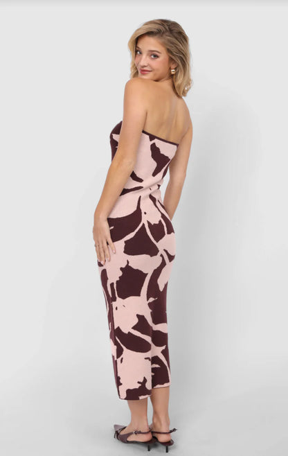 My Dearest Knit Jacquard Tube Dress - Burgundy Pink
