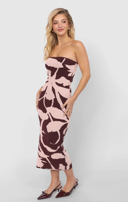 My Dearest Knit Jacquard Tube Dress - Burgundy Pink