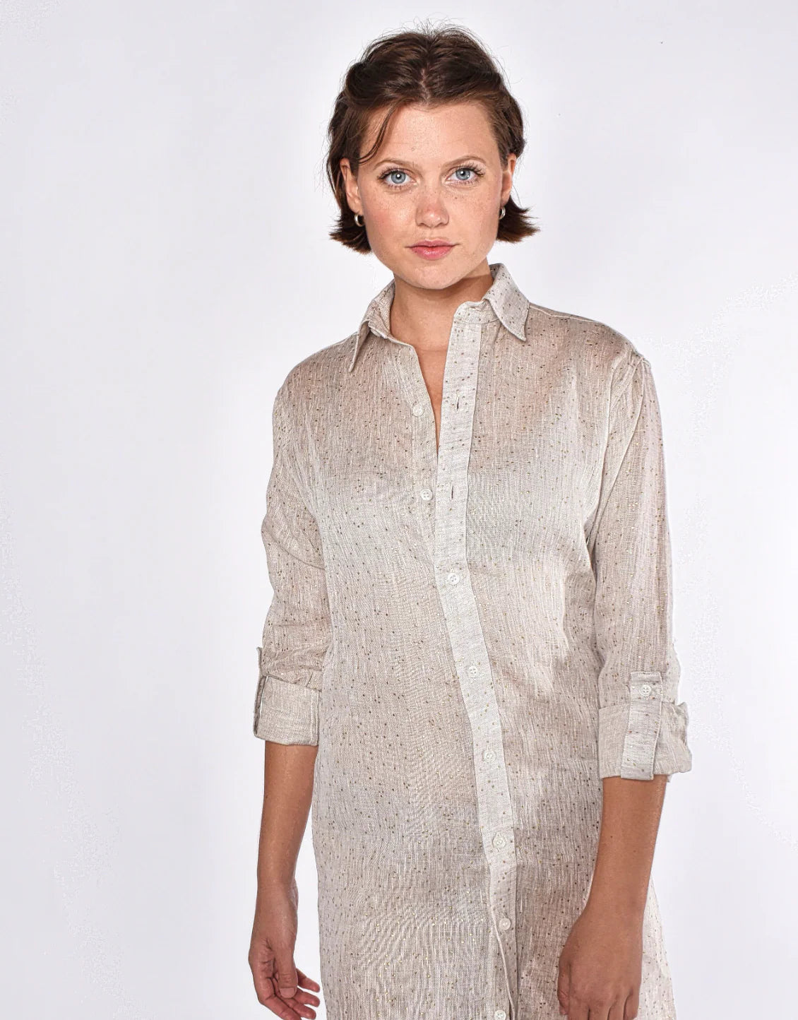 Gold Dot Midi Dress - Oatmeal