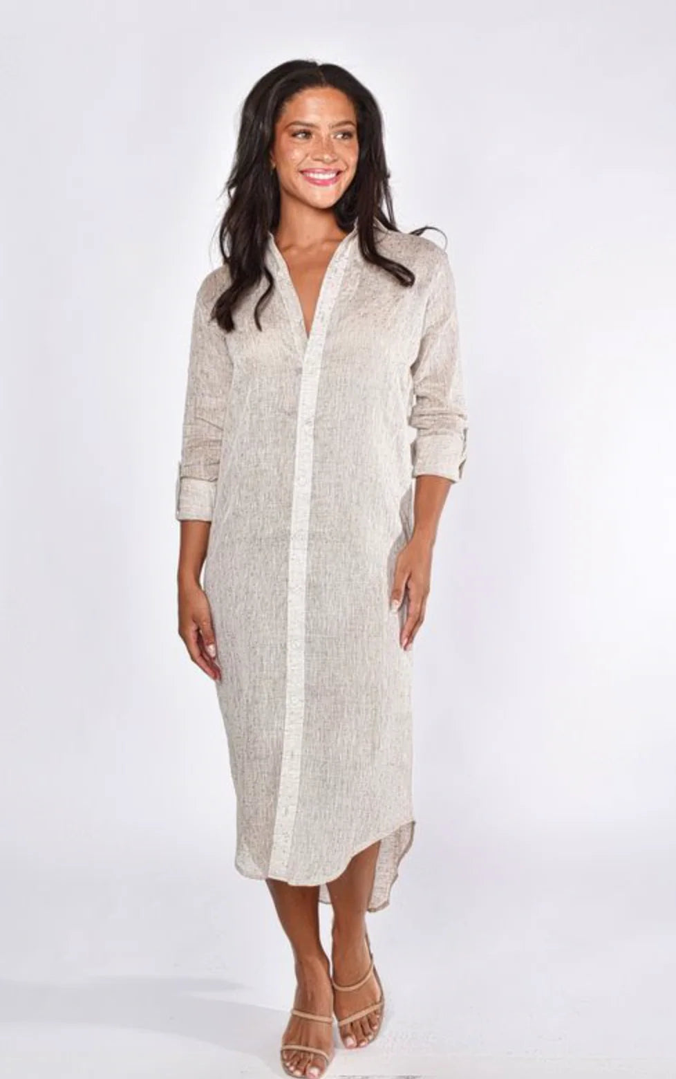 Gold Dot Midi Dress - Oatmeal