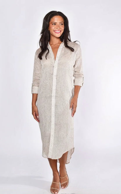 Gold Dot Midi Dress - Oatmeal