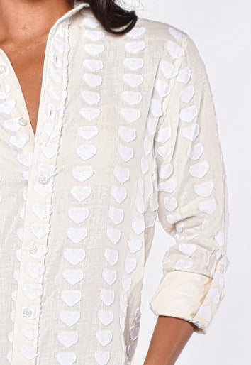 Cream and White Hearts Girlfriend Midi Dress