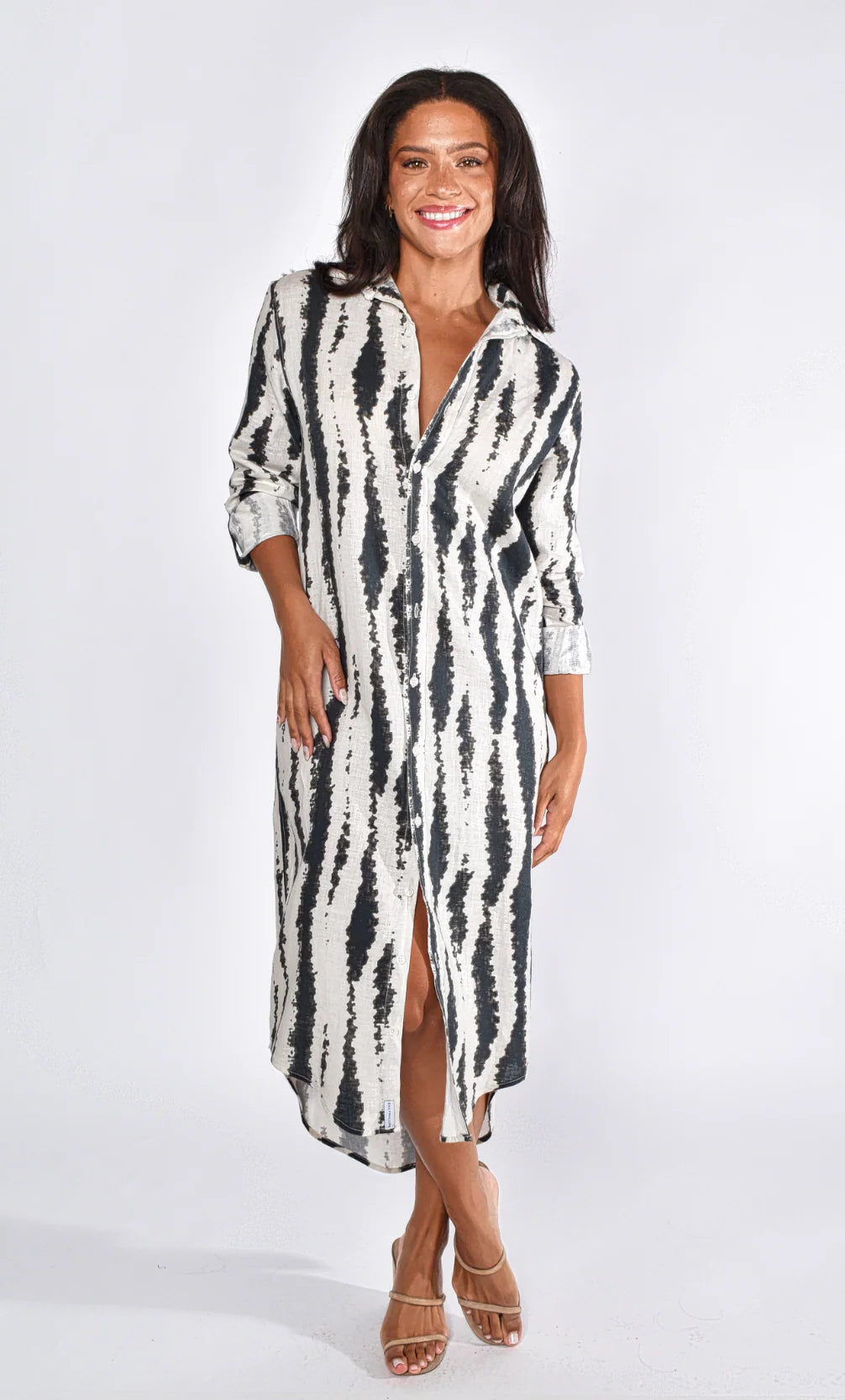 Brown/Cream Stripe Midi Dress