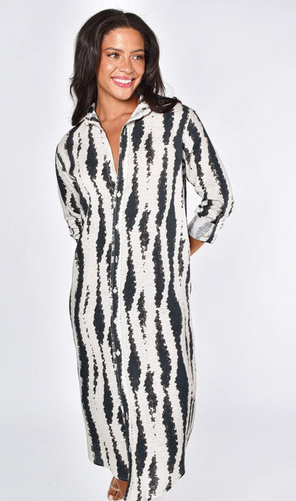Brown/Cream Stripe Midi Dress