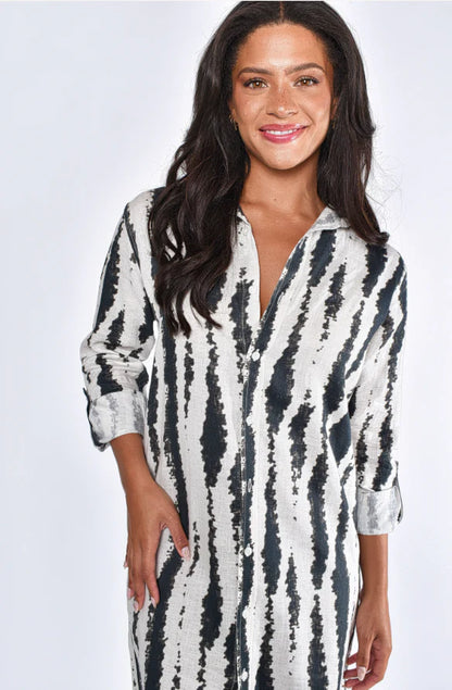 Brown/Cream Stripe Midi Dress