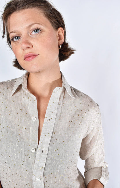 Gold Dot Midi Dress - Oatmeal