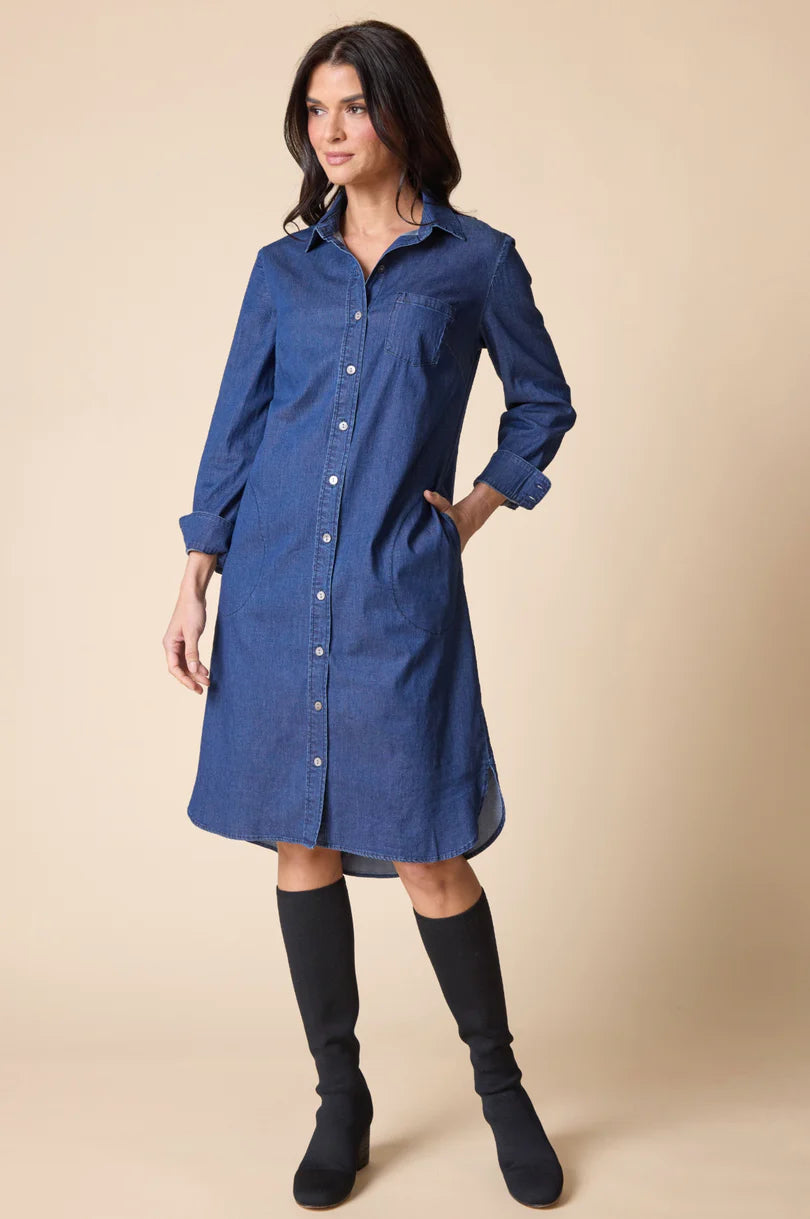 Perfect Travel Denim Cafe Midi Dress