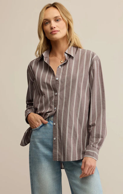 Seaport Striped Poplin Shirt - Sandalwood - BAY WINDOW