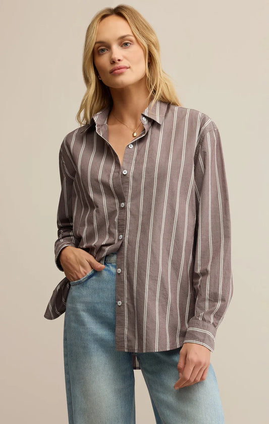 Seaport Striped Poplin Shirt - Sandalwood - BAY WINDOW