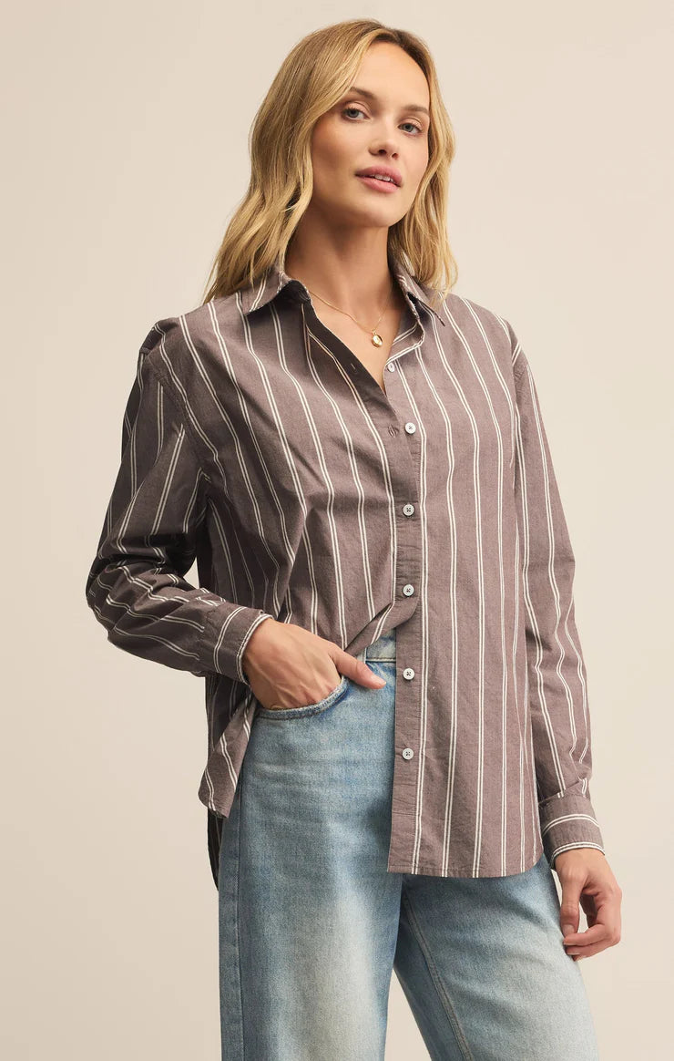 Seaport Striped Poplin Shirt - Sandalwood - BAY WINDOW