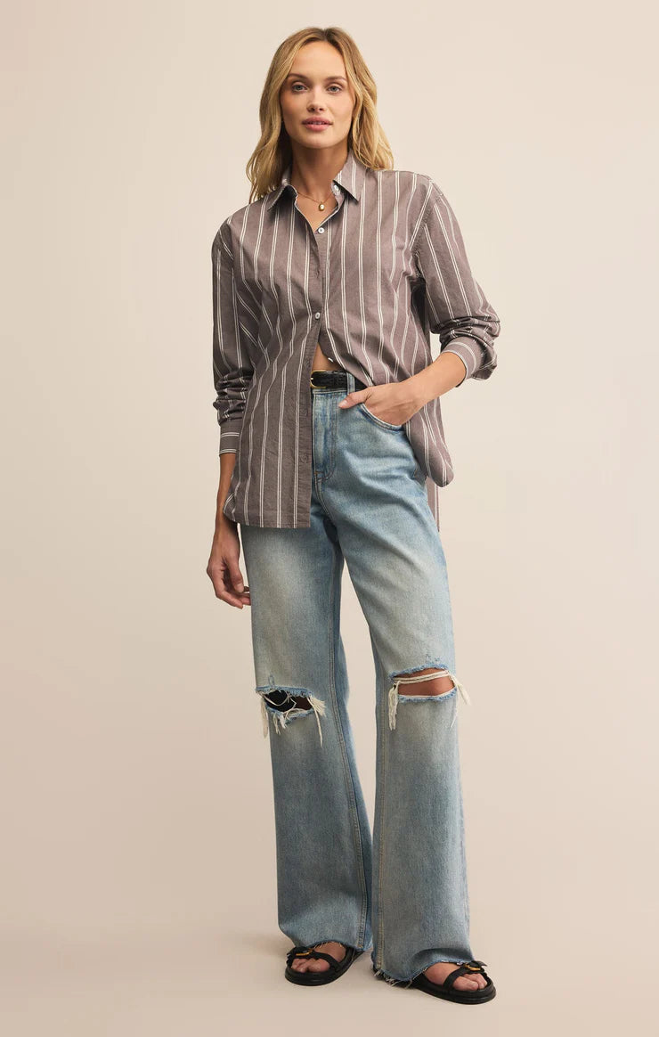 Seaport Striped Poplin Shirt - Sandalwood - BAY WINDOW