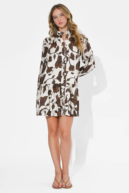 Sharon Long Sleeve Cotton Dress - Brown