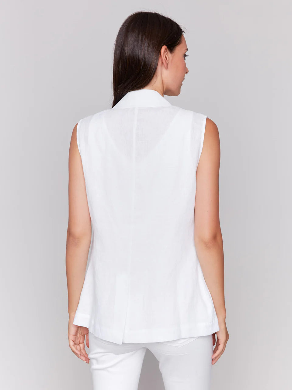 Sleeveless Vest with Tailor Collar & 1 Button - White - BAY WINDOW