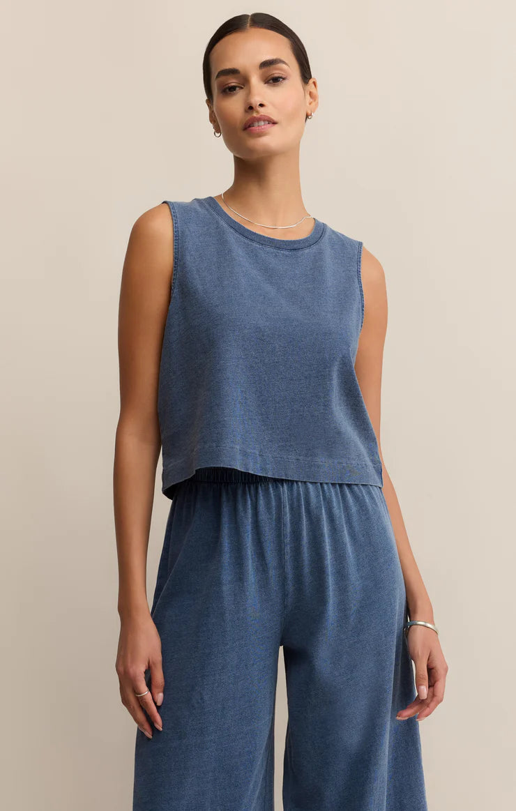 Sloane Jersey Denim Muscle Tee - Vintage Indigo - BAY WINDOW