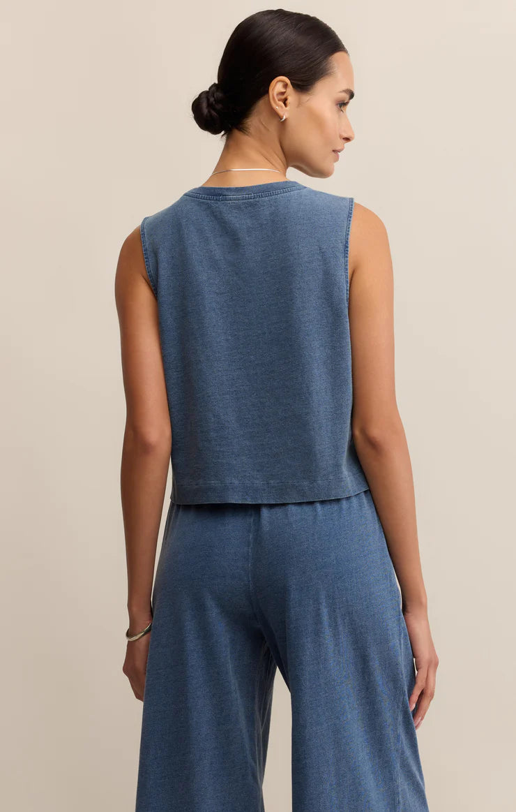 Sloane Jersey Denim Muscle Tee - Vintage Indigo - BAY WINDOW