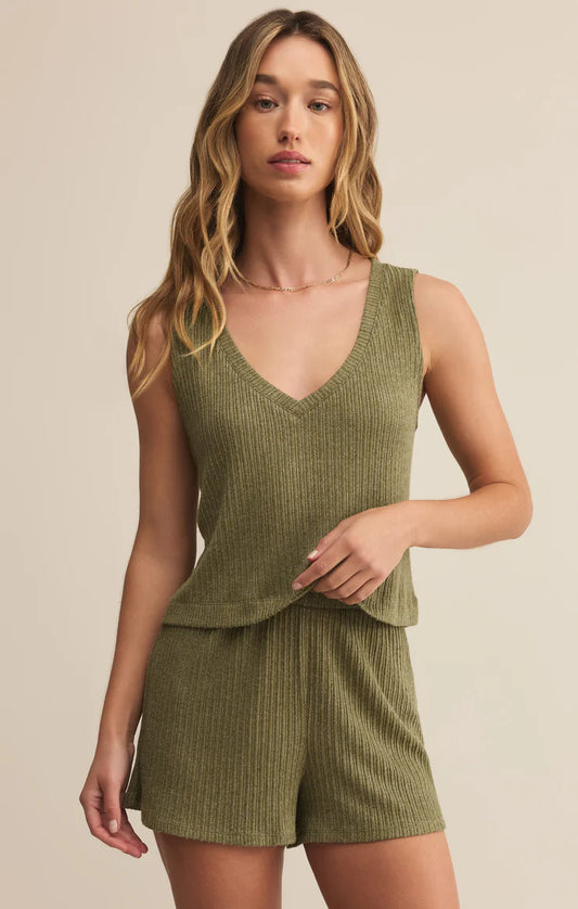 Sloane V-Neck Rib Tank - Fern - BAY WINDOW