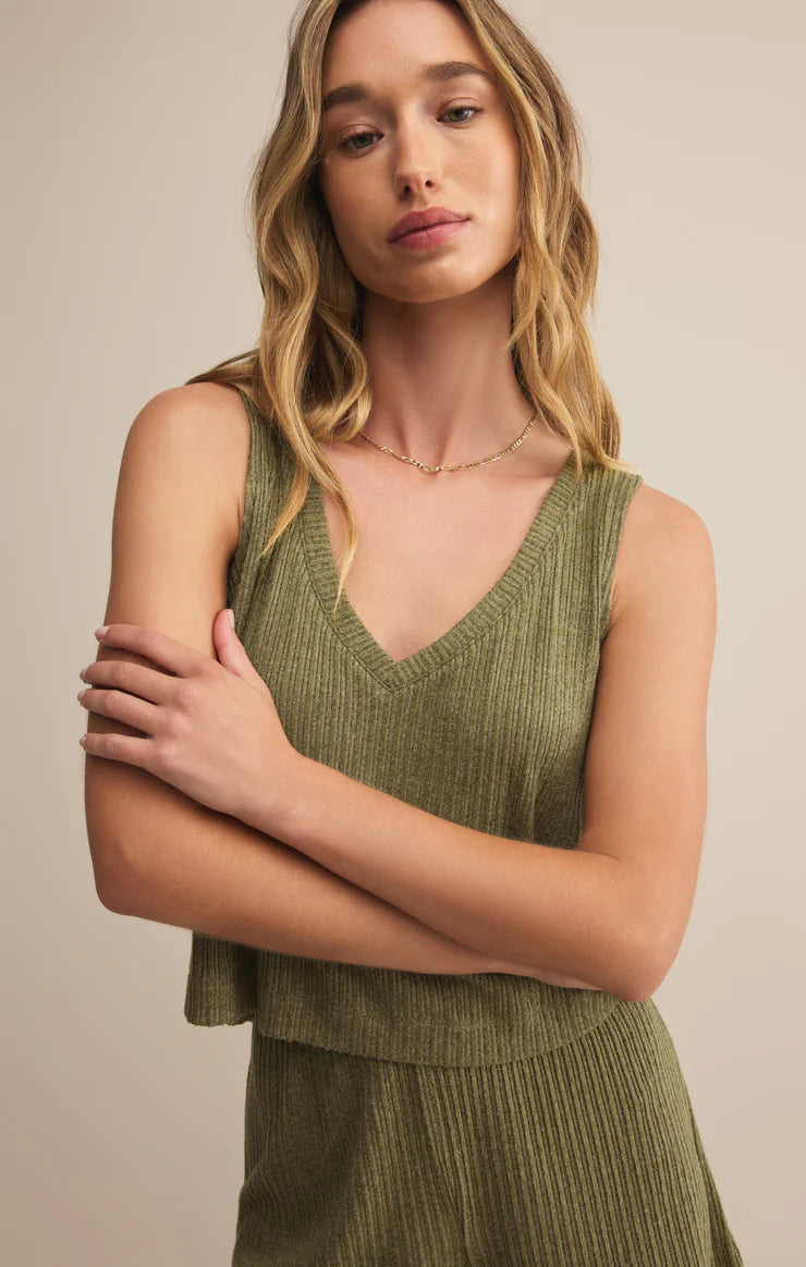 Sloane V-Neck Rib Tank - Fern - BAY WINDOW