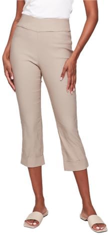 Solid Pull On Stretch Cropped Cuffed Pant - Greige - BAY WINDOW