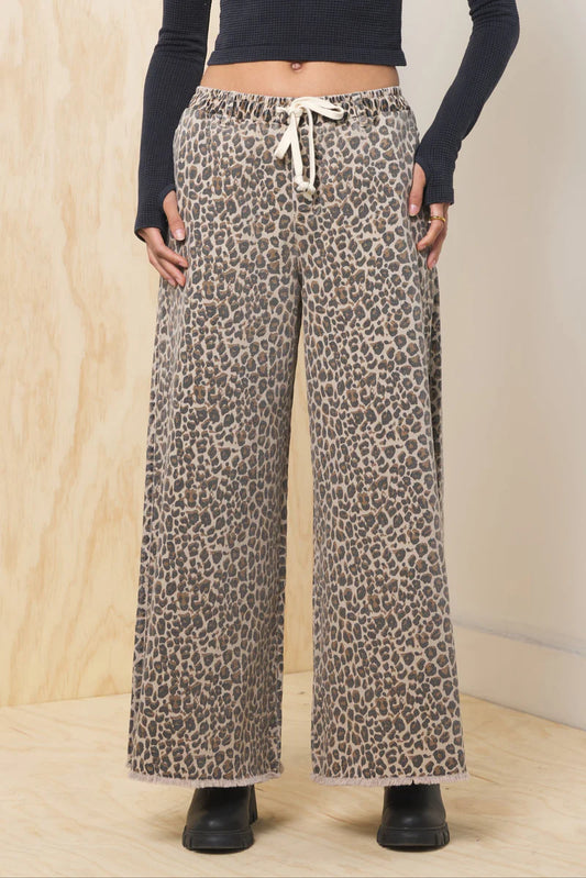 Stretch Denim Wide Leg Pant - Leopard - BAY WINDOW