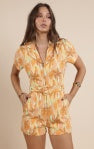 Sunset Beauty Zip Front Belted Romper