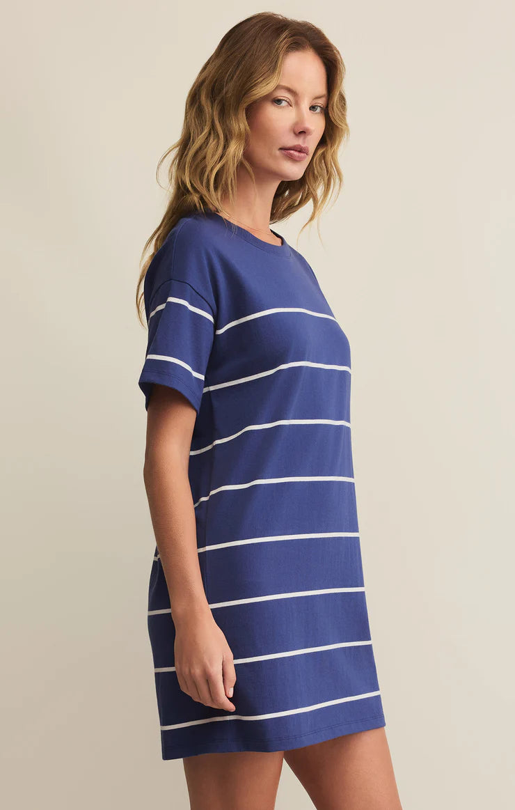 Sway Stripe Mini Dress - Yacht Blue