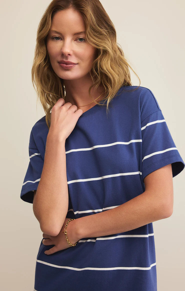 Sway Stripe Mini Dress - Yacht Blue