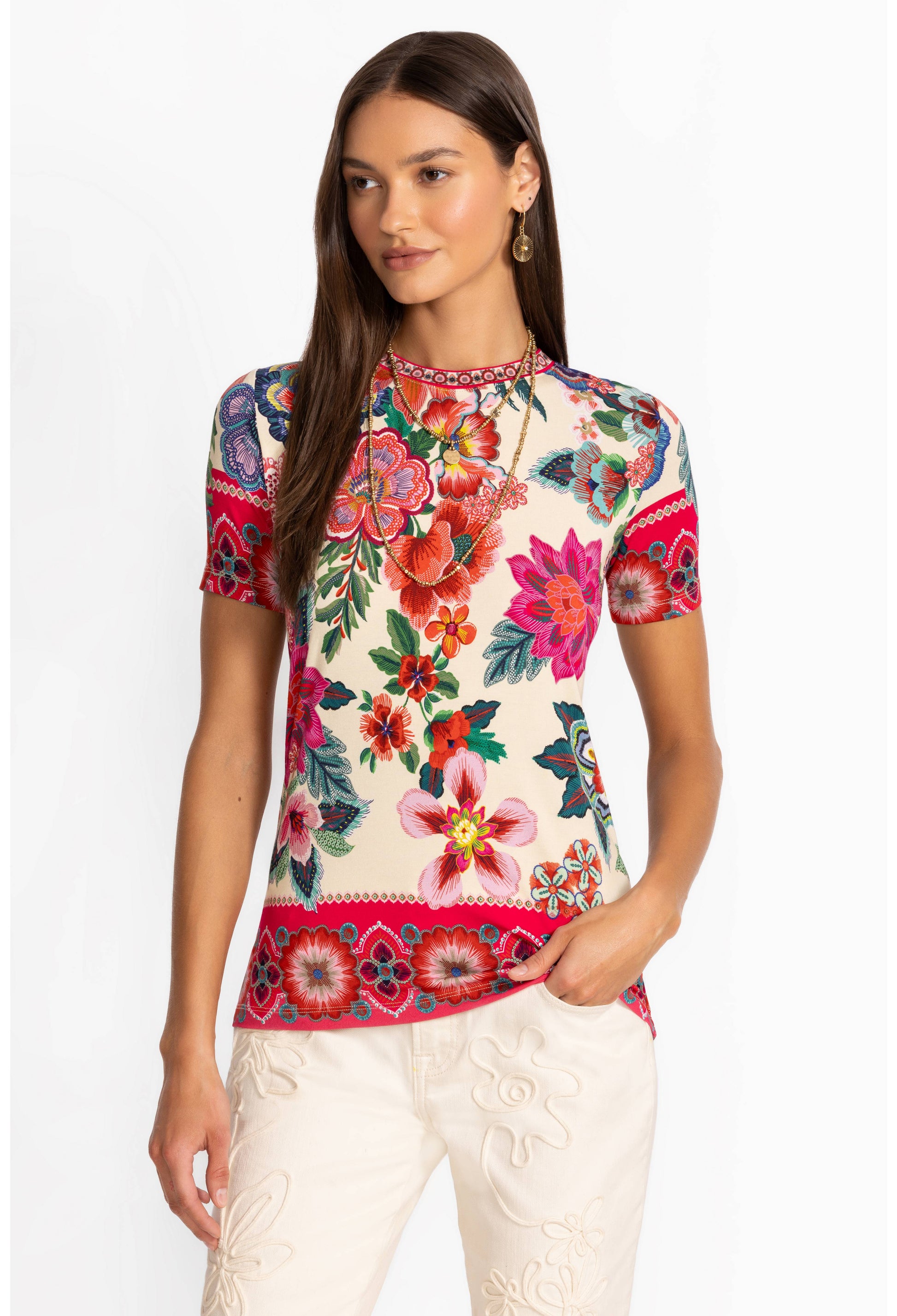 The Janie Favorite Short Sleeve Crew Neck Tee - Kallie Scarf - BAY WINDOW