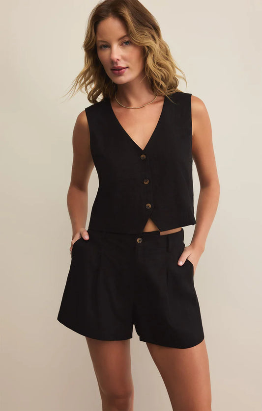 Topanga Linen Short - Black - BAY WINDOW