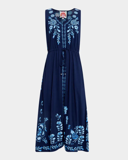 Yadira V-Neck Drawstring Knit Dress - Blue Night - BAY WINDOW