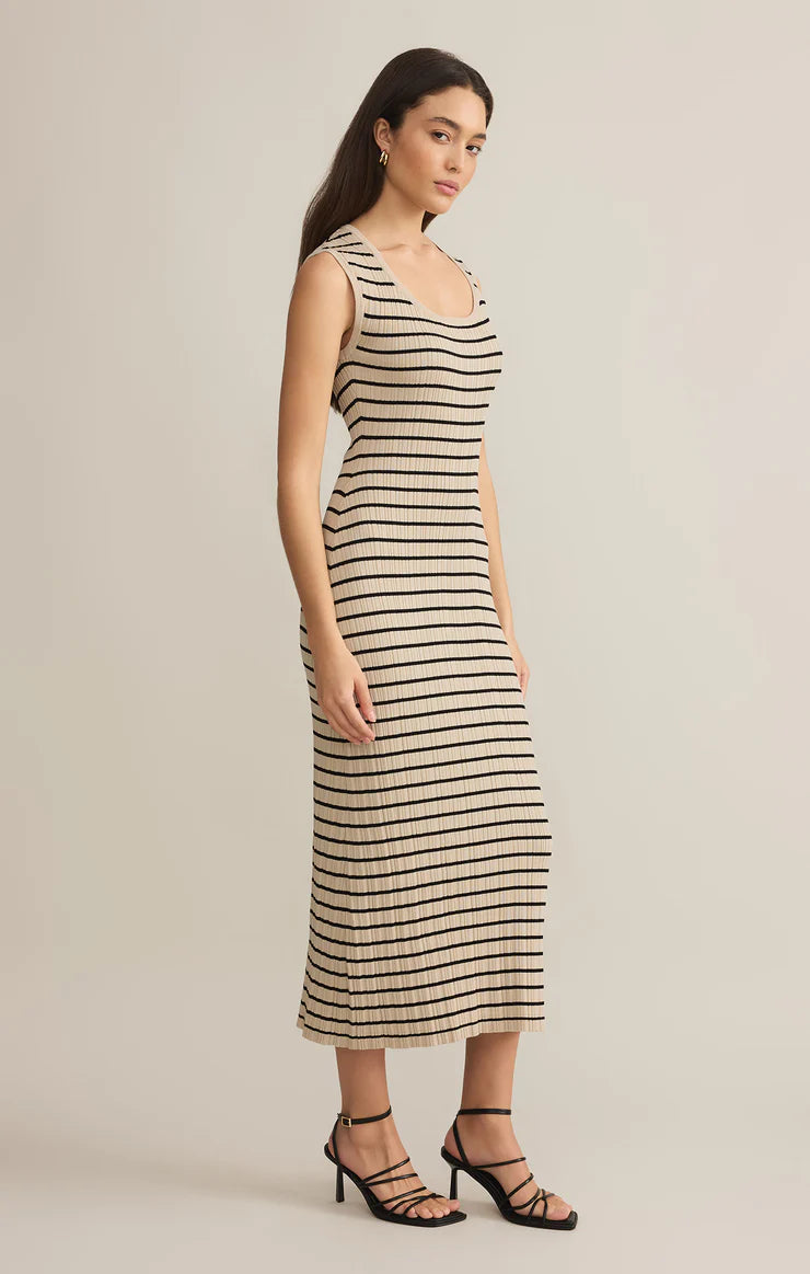 Gisele Stripe Midi Dress - Sandshell