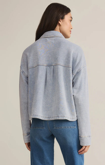 All Day Cropped Knit Jacket - Washed Indigo