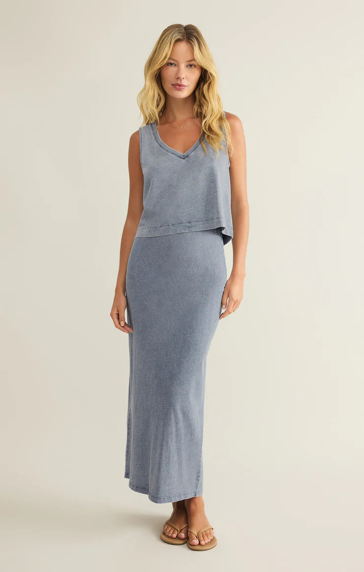 Gail Jersey Denim Midi Skirt - Vintage Indigo