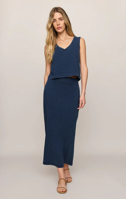 Gail Jersey Denim Midi Skirt - Indigo