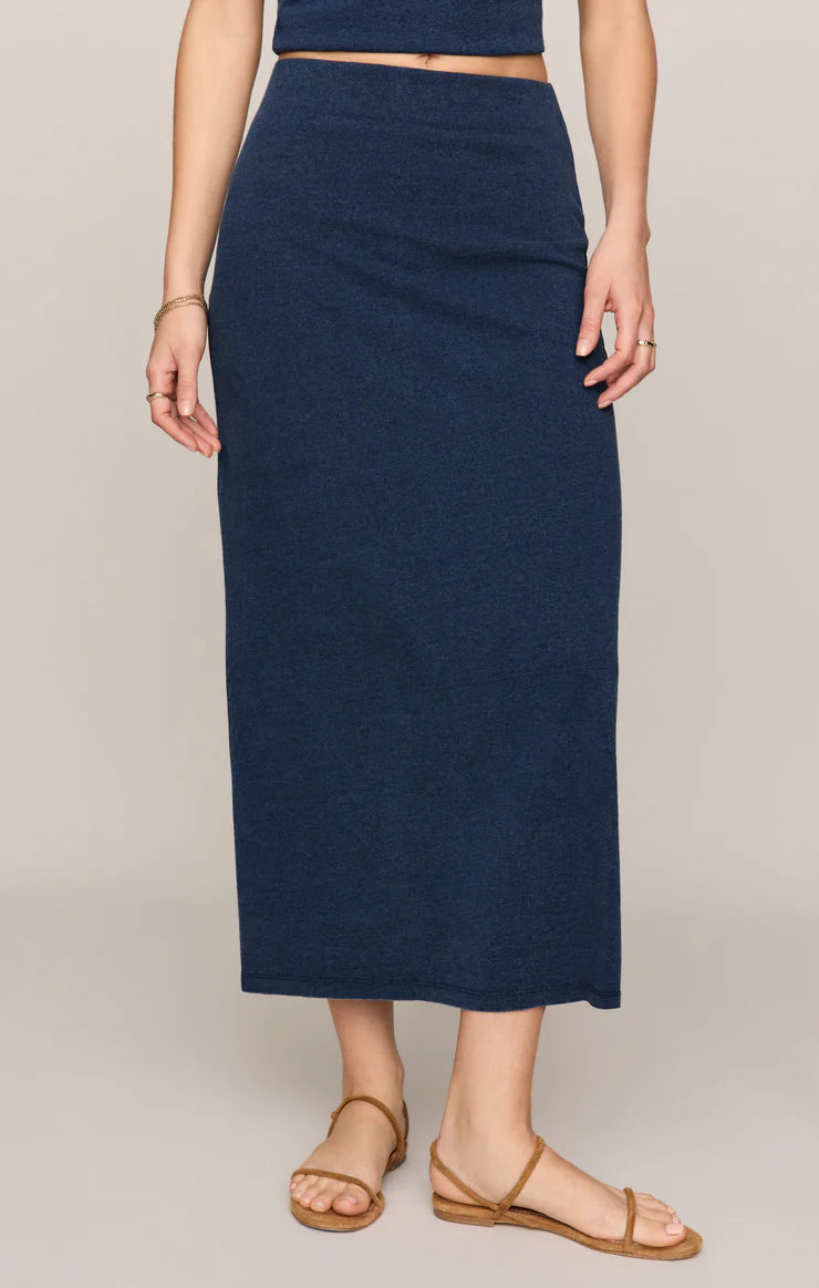 Gail Jersey Denim Midi Skirt - Indigo