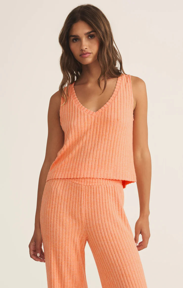 Sloane V-Neck Rib Tank - Malibu Orange