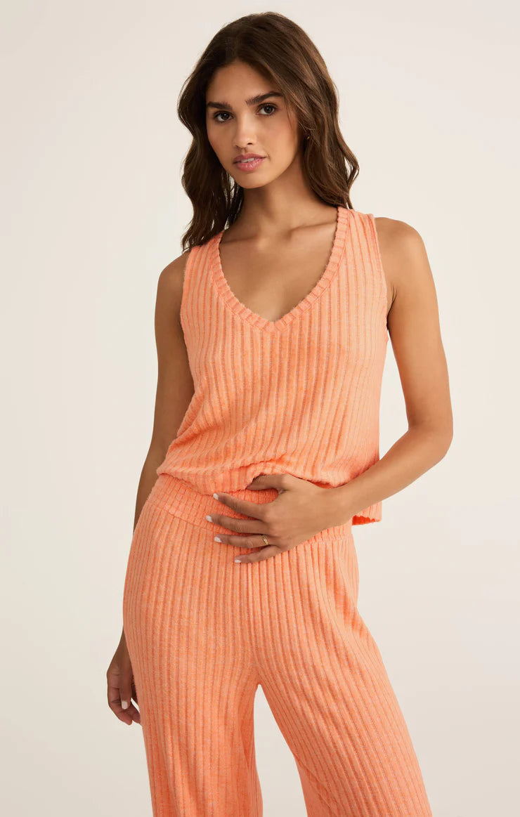 Sloane V-Neck Rib Tank - Malibu Orange
