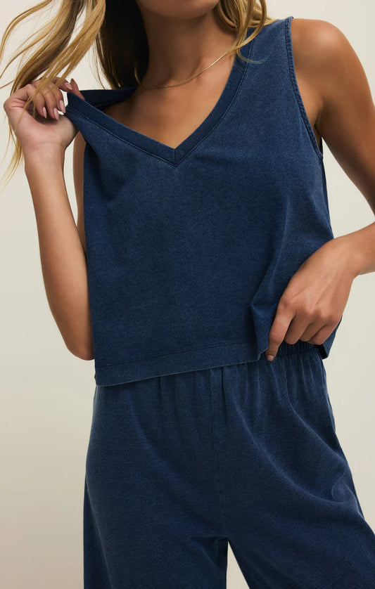 Sloane V-Neck Denim Tank - Indigo