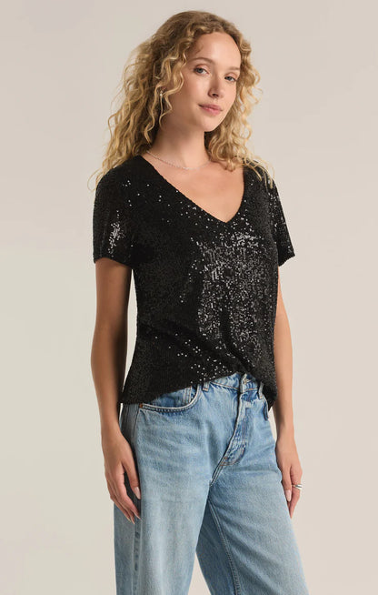 Black Marbella Sequin Top