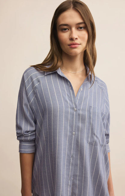 River Plaid Button Up - Blue Velvet