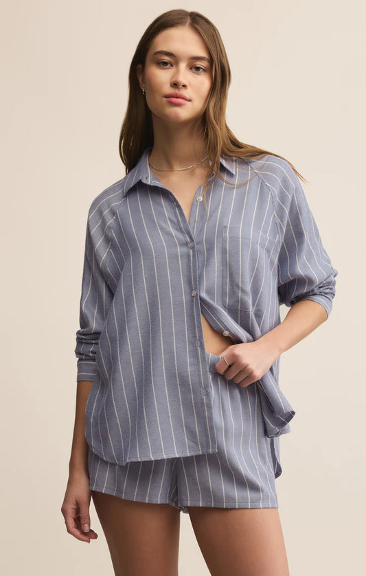 River Plaid Button Up - Blue Velvet