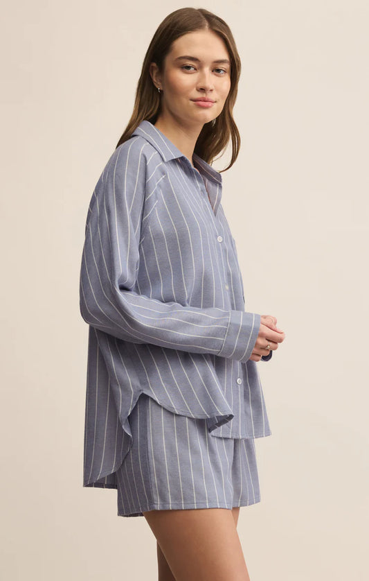 River Plaid Button Up - Blue Velvet