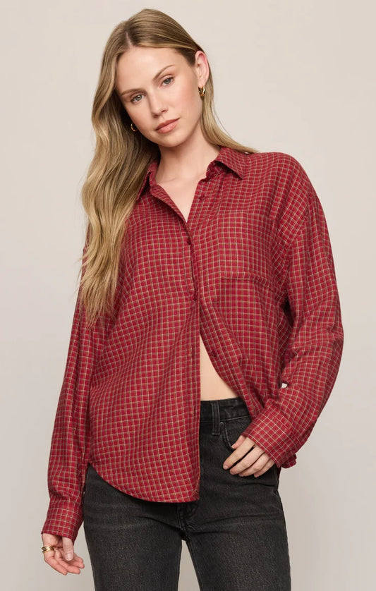 River Plaid Button Up Dahlia Red