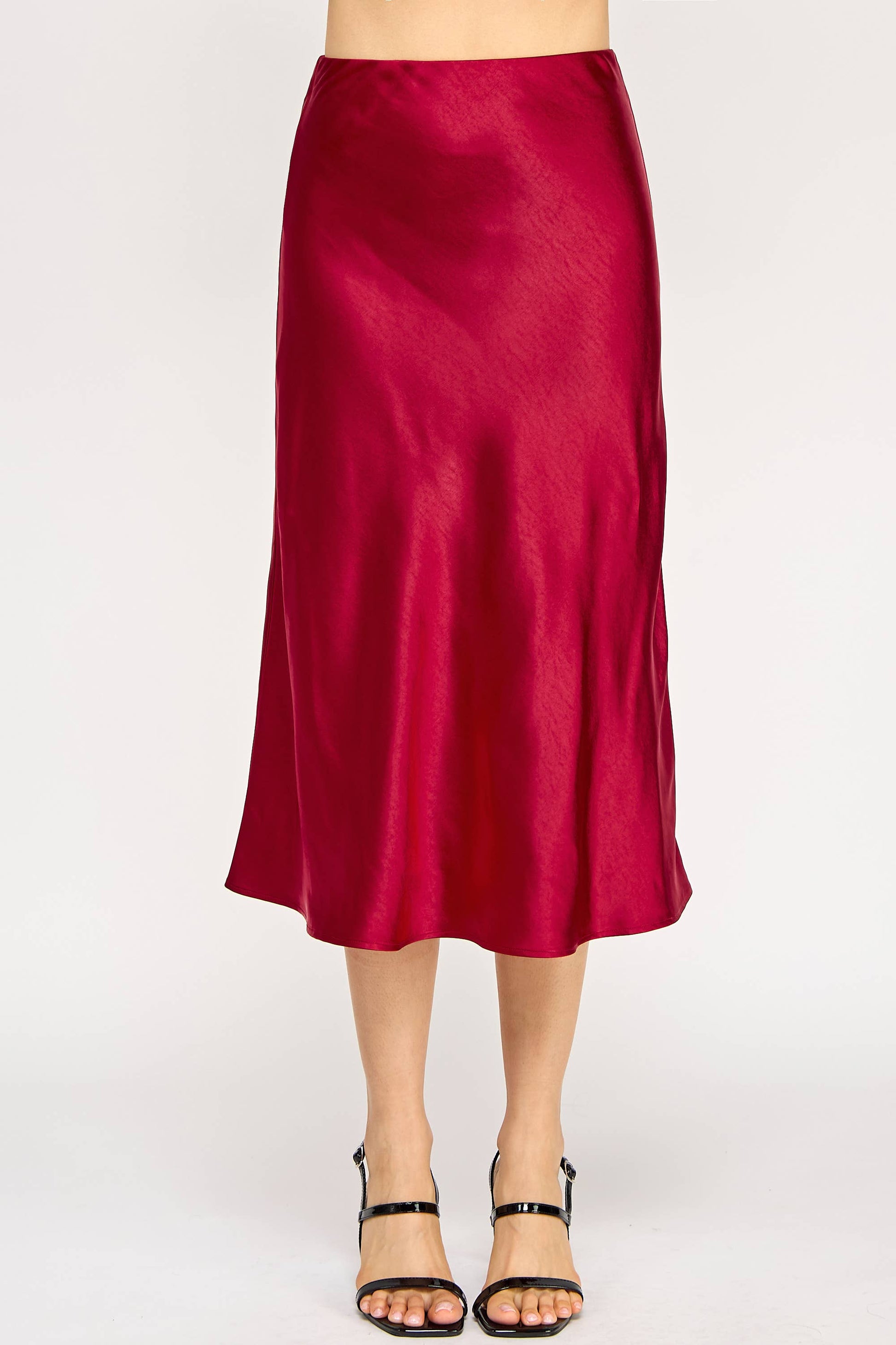 Satin Midi Skirt - BB Wine - BAY WINDOW