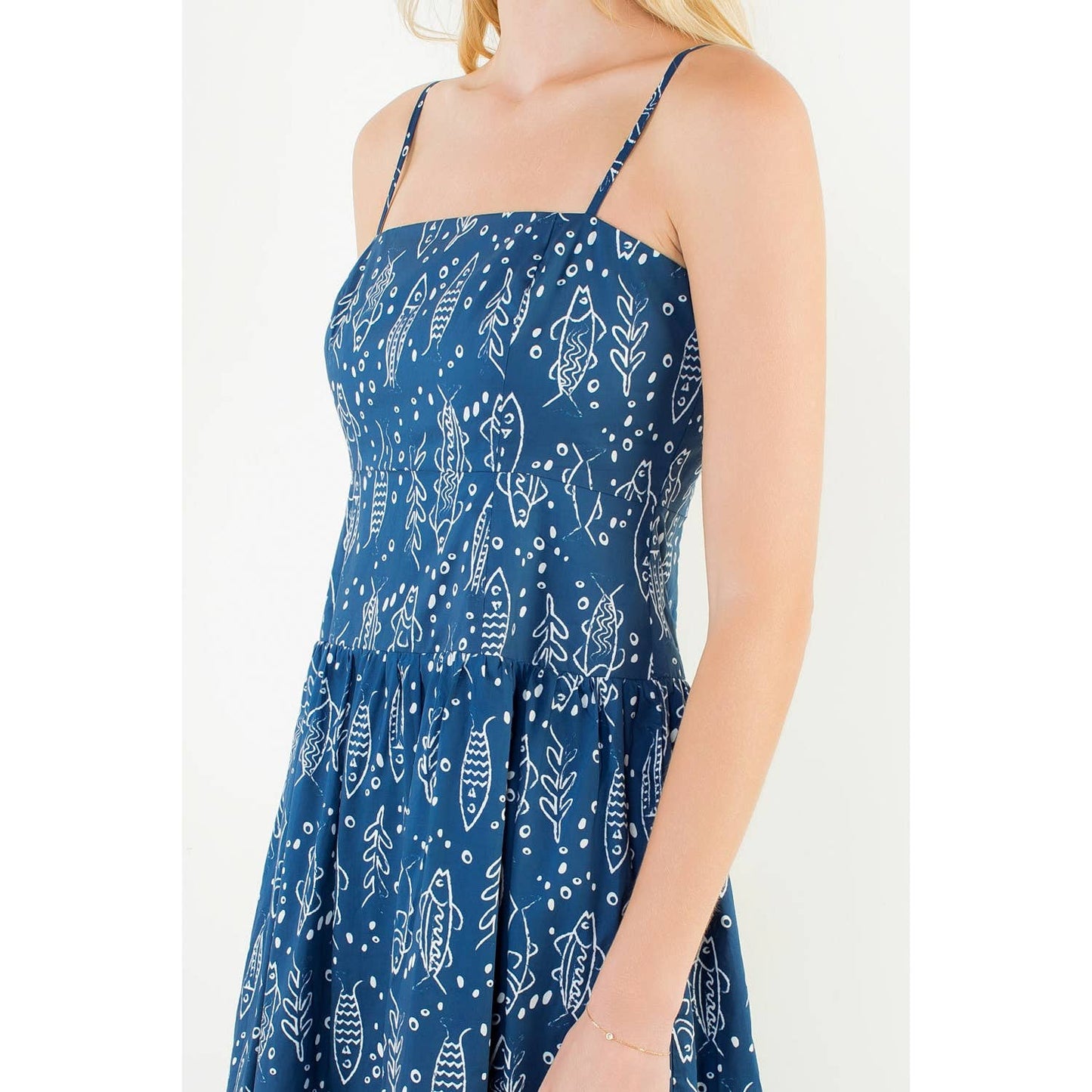 Fish Print Tiered Dress