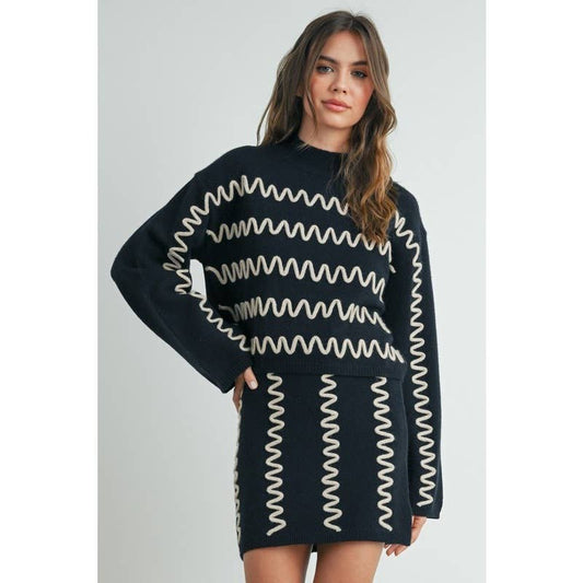 Wavy Stripe Turtleneck Sweater